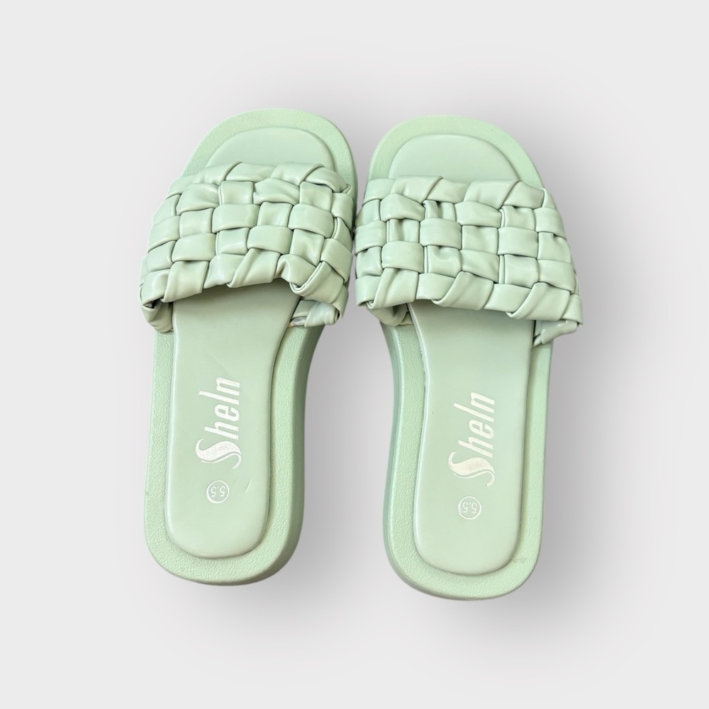 SheIn Mint Green Weave Braided Slip On Platform Sandals NEW